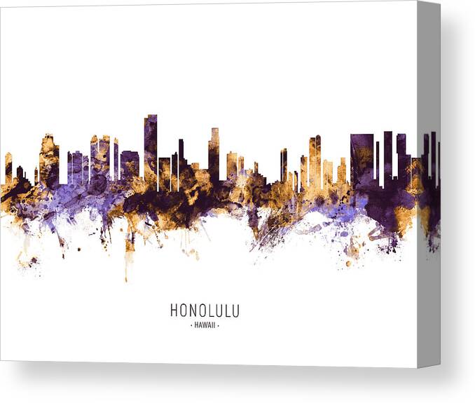 Honolulu Canvas Print featuring the digital art Honolulu Hawaii Skyline #11 by Michael Tompsett