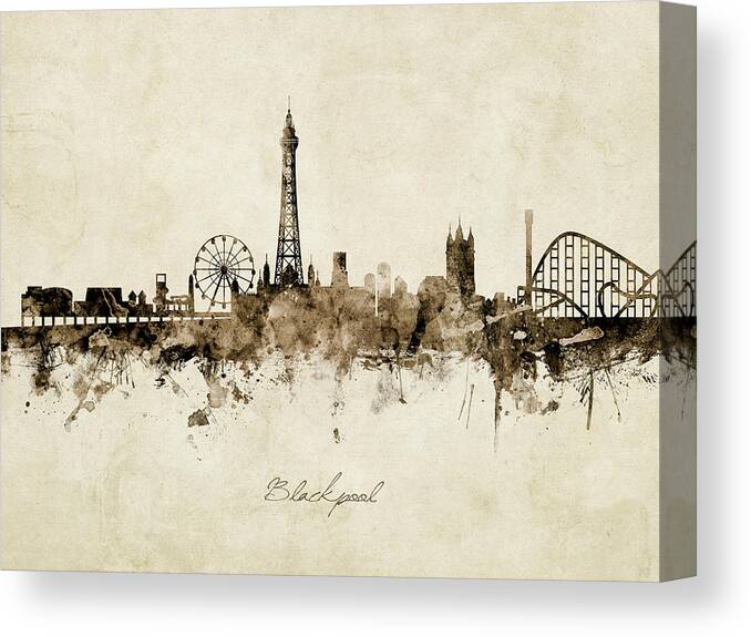 Blackpool Canvas Print featuring the digital art Blackpool England Skyline #12 by Michael Tompsett