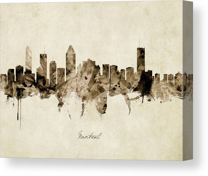 Montreal Canvas Print featuring the digital art Montreal Canada Skyline #12 by Michael Tompsett