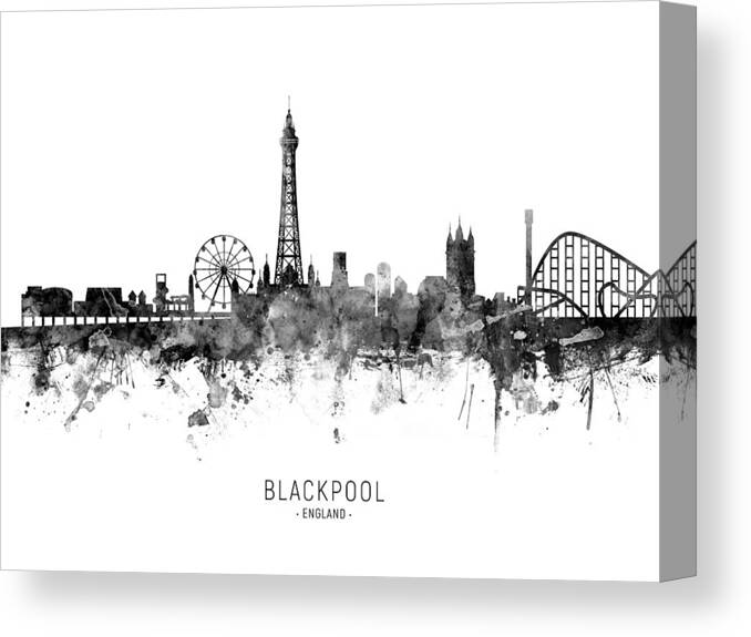 Blackpool Canvas Print featuring the digital art Blackpool England Skyline #13 by Michael Tompsett