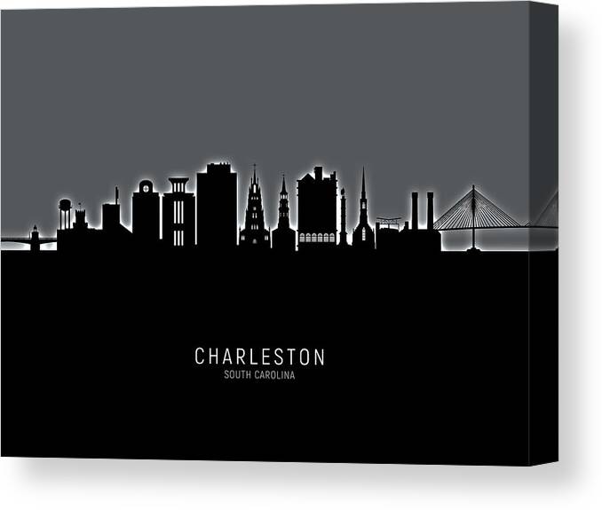 Charleston Canvas Print featuring the digital art Charleston South Carolina Skyline #13 by Michael Tompsett