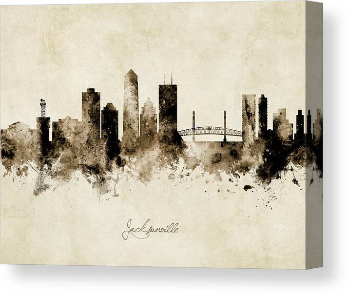 Jacksonville Canvas Print featuring the digital art Jacksonville Florida Skyline #13 by Michael Tompsett
