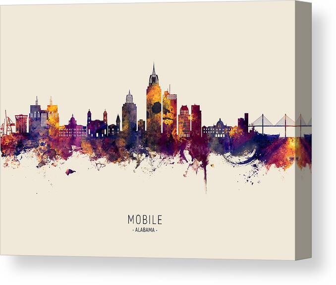 Mobile Canvas Print featuring the digital art Mobile Alabama Skyline #13 by Michael Tompsett