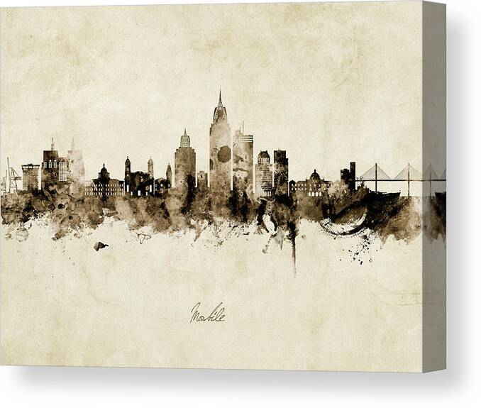 Mobile Canvas Print featuring the digital art Mobile Alabama Skyline #14 by Michael Tompsett