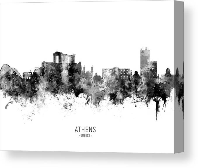 Athens Canvas Print featuring the digital art Athens Greece Skyline #15 by Michael Tompsett