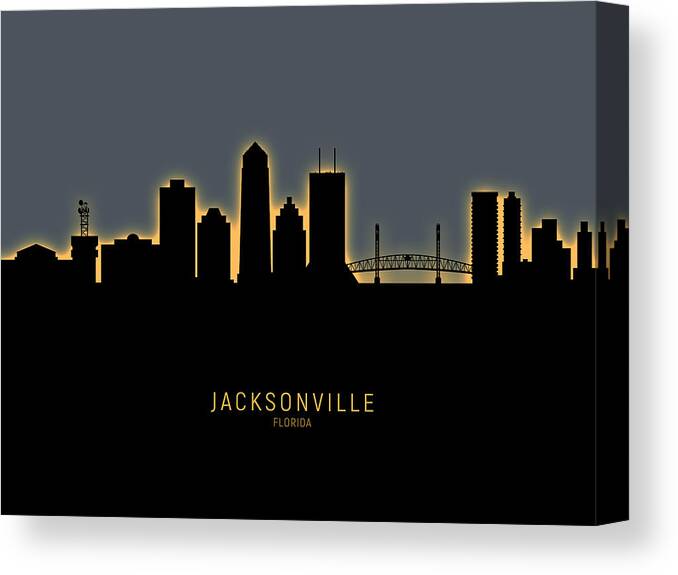 Jacksonville Canvas Print featuring the digital art Jacksonville Florida Skyline #15 by Michael Tompsett