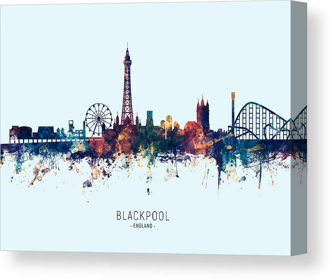 Blackpool Canvas Print featuring the digital art Blackpool England Skyline #16 by Michael Tompsett