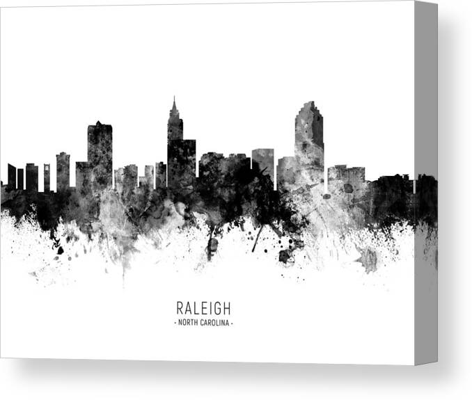 Raleigh Canvas Print featuring the digital art Raleigh North Carolina Skyline #17 by Michael Tompsett