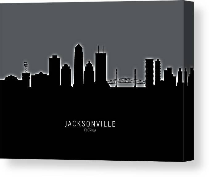 Jacksonville Canvas Print featuring the digital art Jacksonville Florida Skyline #19 by Michael Tompsett