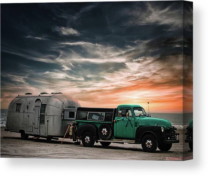 Car Canvas Print featuring the photograph 1943 Ford With Airstream Trailer by Rene Vasquez