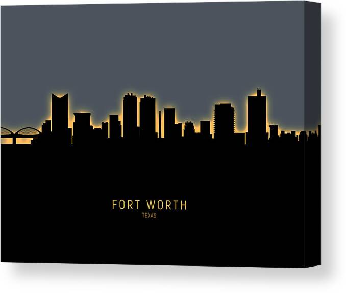 Fort Worth Canvas Print featuring the digital art Fort Worth Texas Skyline #21 by Michael Tompsett