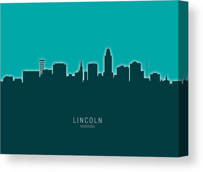 Lincoln Canvas Print featuring the digital art Lincoln Nebraska Skyline #22 by Michael Tompsett