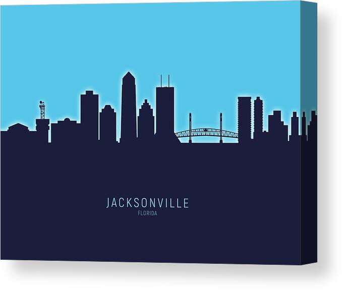 Jacksonville Canvas Print featuring the digital art Jacksonville Florida Skyline #23 by Michael Tompsett