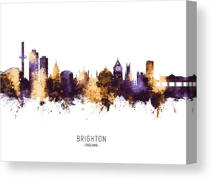 Brighton Canvas Print featuring the digital art Brighton England Skyline #24 by Michael Tompsett