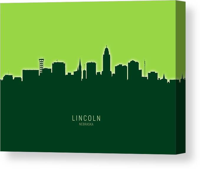 Lincoln Canvas Print featuring the digital art Lincoln Nebraska Skyline #24 by Michael Tompsett
