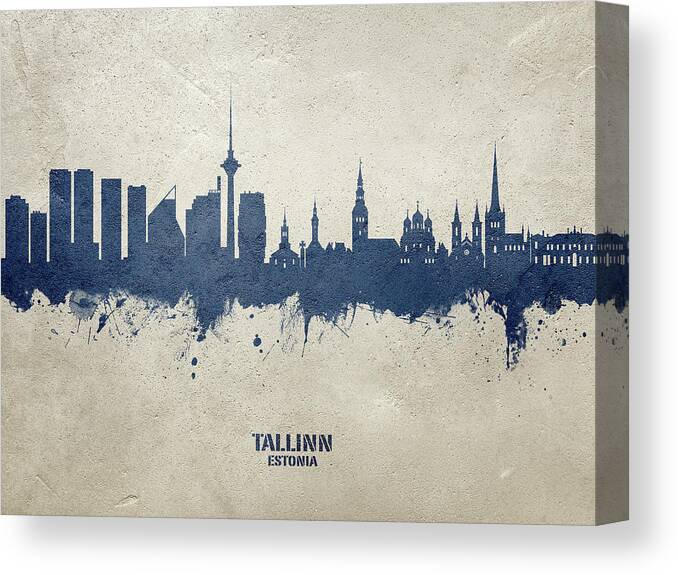 Tallinn Canvas Print featuring the digital art Tallinn Estonia Skyline #24 by Michael Tompsett