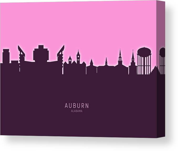 Auburn Canvas Print featuring the digital art Auburn Alabama Skyline #25 by Michael Tompsett