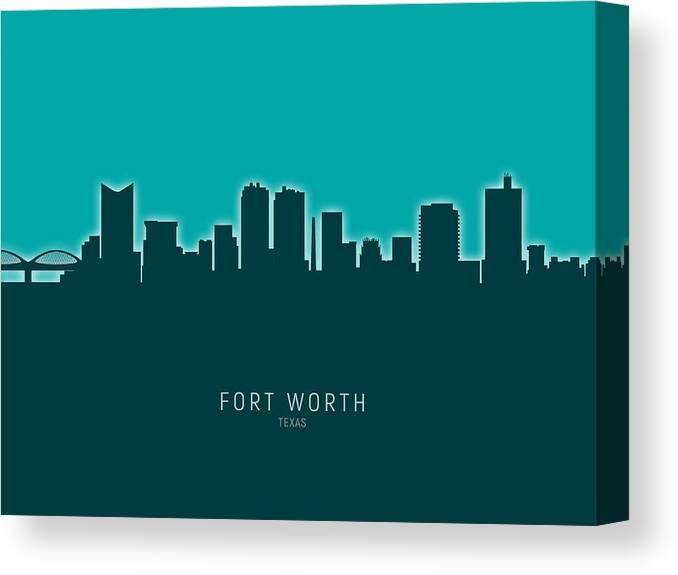 Fort Worth Canvas Print featuring the digital art Fort Worth Texas Skyline #25 by Michael Tompsett