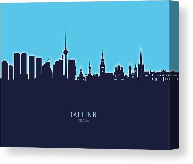 Tallinn Canvas Print featuring the digital art Tallinn Estonia Skyline #25 by Michael Tompsett