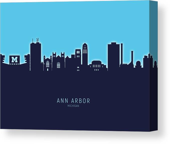 Ann Arbor Canvas Print featuring the digital art Ann Arbor Michigan Skyline #26 by Michael Tompsett