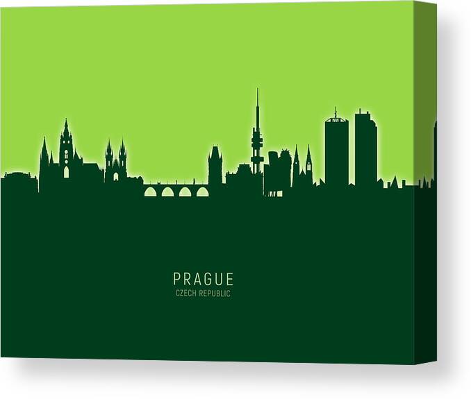 Prague Canvas Print featuring the digital art Prague Praha Czech Republic Skyline #26 by Michael Tompsett