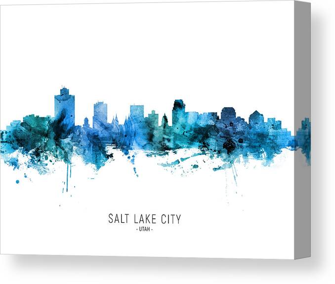 Salt Lake City Canvas Print featuring the digital art Salt Lake City Utah Skyline #27 by Michael Tompsett