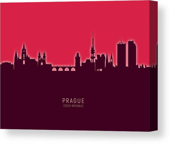 Prague Canvas Print featuring the digital art Prague Praha Czech Republic Skyline #28 by Michael Tompsett