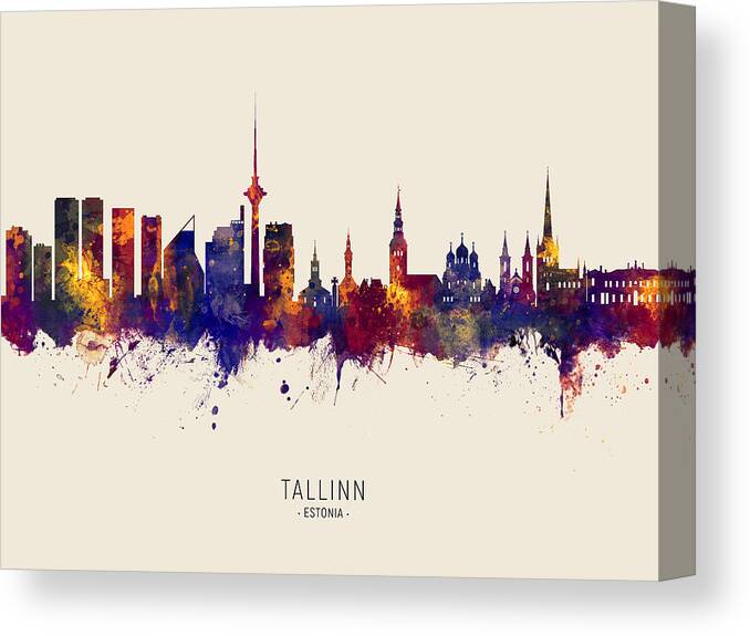 Tallinn Canvas Print featuring the digital art Tallinn Estonia Skyline #28 by Michael Tompsett