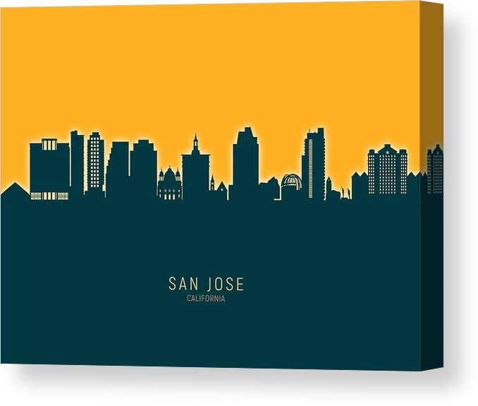 San Jose Canvas Print featuring the digital art San Jose California Skyline #29 by Michael Tompsett