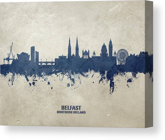 Belfast Canvas Print featuring the digital art Belfast Northern Ireland Skyline #32 by Michael Tompsett