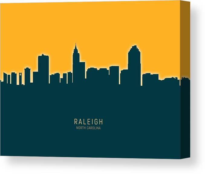 Raleigh Canvas Print featuring the digital art Raleigh North Carolina Skyline #32 by Michael Tompsett