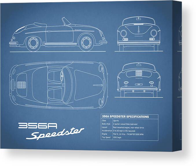 356a Speedster Canvas Print featuring the photograph 356A Speedster Blueprint by Mark Rogan