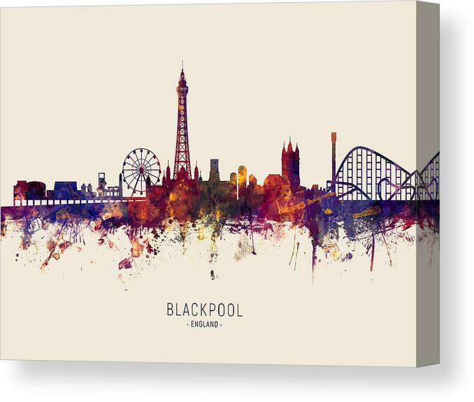 Blackpool Canvas Print featuring the digital art Blackpool England Skyline #37 by Michael Tompsett