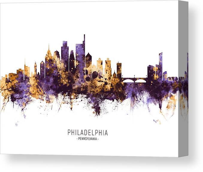 Philadelphia Canvas Print featuring the digital art Philadelphia Pennsylvania Skyline #37 by Michael Tompsett
