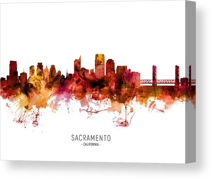 Sacramento Canvas Print featuring the digital art Sacramento California Skyline #37 by Michael Tompsett
