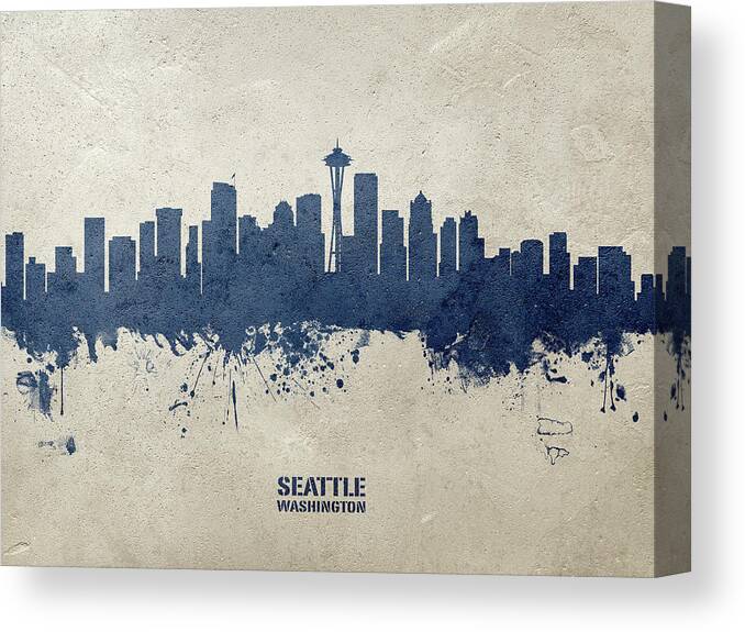 Seattle Canvas Print featuring the digital art Seattle Washington Skyline #37 by Michael Tompsett