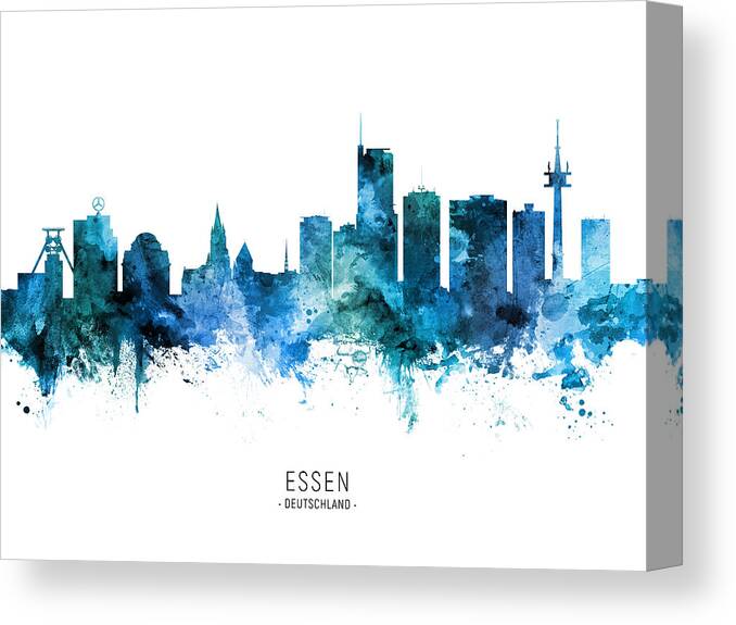 Essen Canvas Print featuring the digital art Essen Germany Skyline #38 by Michael Tompsett