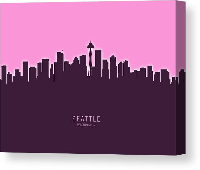 Seattle Canvas Print featuring the digital art Seattle Washington Skyline #38 by Michael Tompsett