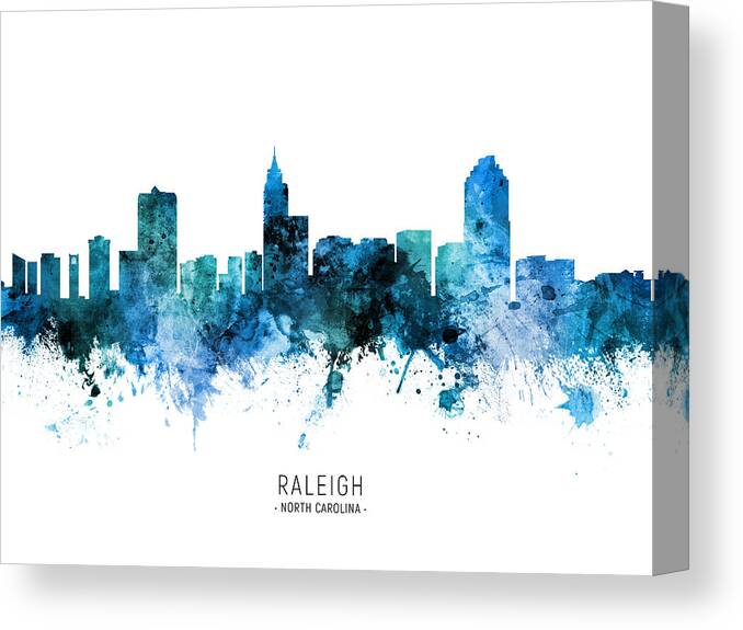 Raleigh Canvas Print featuring the digital art Raleigh North Carolina Skyline #39 by Michael Tompsett