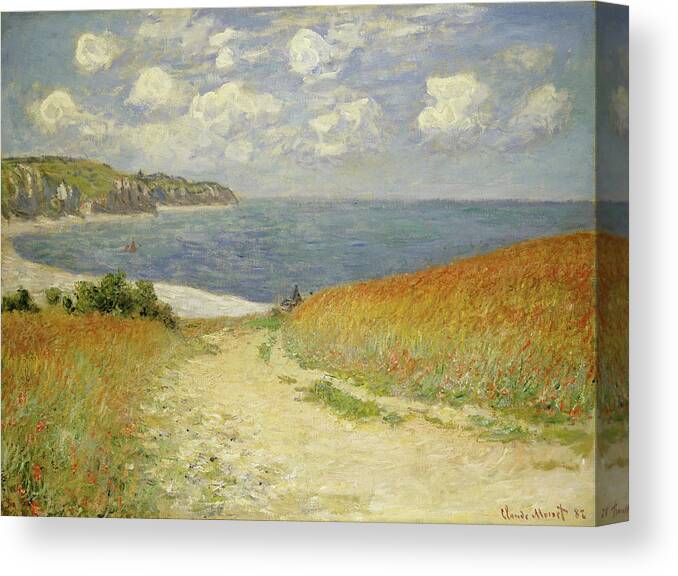 Impressionist Canvas Print featuring the painting Path in the Wheat at Pourville by Claude Monet