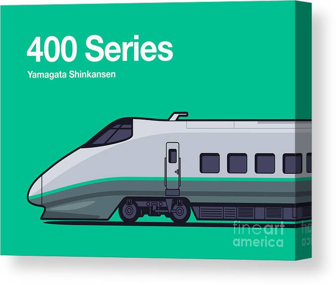 Shinkansen Canvas Print featuring the digital art 400 Series Shinkansen Bullet Train Side by Organic Synthesis