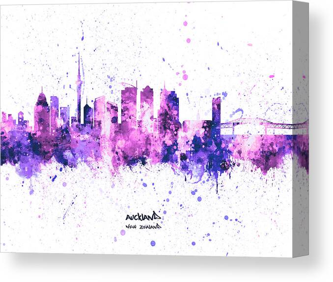 Auckland Canvas Print featuring the digital art Auckland New Zealand Skyline #41 by Michael Tompsett