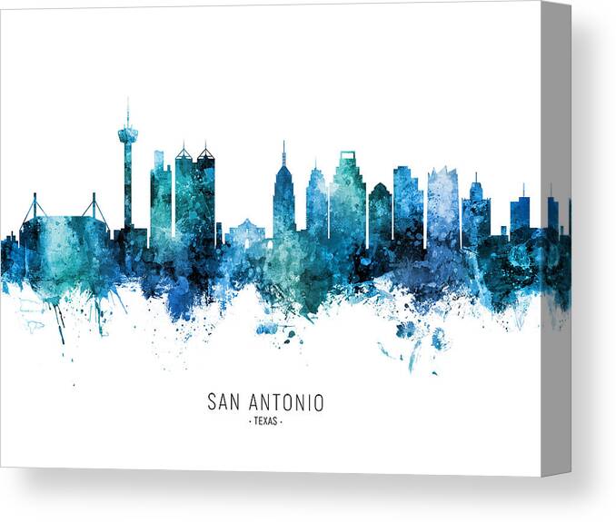 San Antonio Canvas Print featuring the digital art San Antonio Texas Skyline #44 by Michael Tompsett