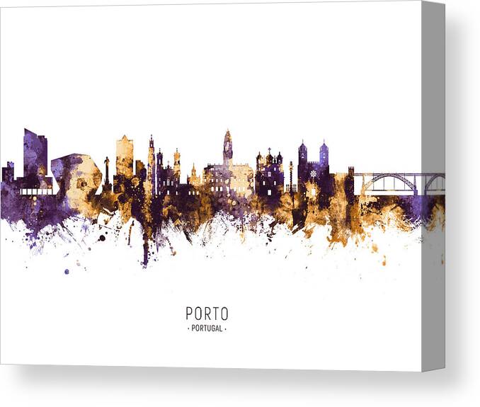 Porto Canvas Print featuring the digital art Porto Portugal Skyline #5 by Michael Tompsett