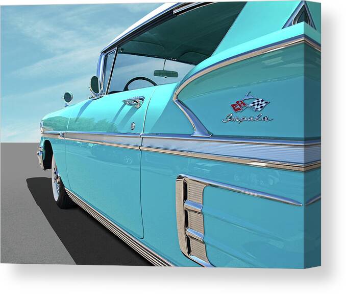 Chevrolet Impala Canvas Print featuring the photograph 58 Chevy Impala in Turquoise by Gill Billington