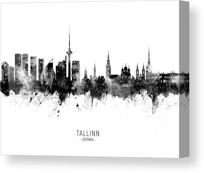 Tallinn Canvas Print featuring the digital art Tallinn Estonia Skyline #6 by Michael Tompsett