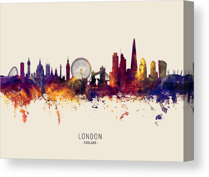 London Canvas Print featuring the digital art London England Skyline #66 by Michael Tompsett