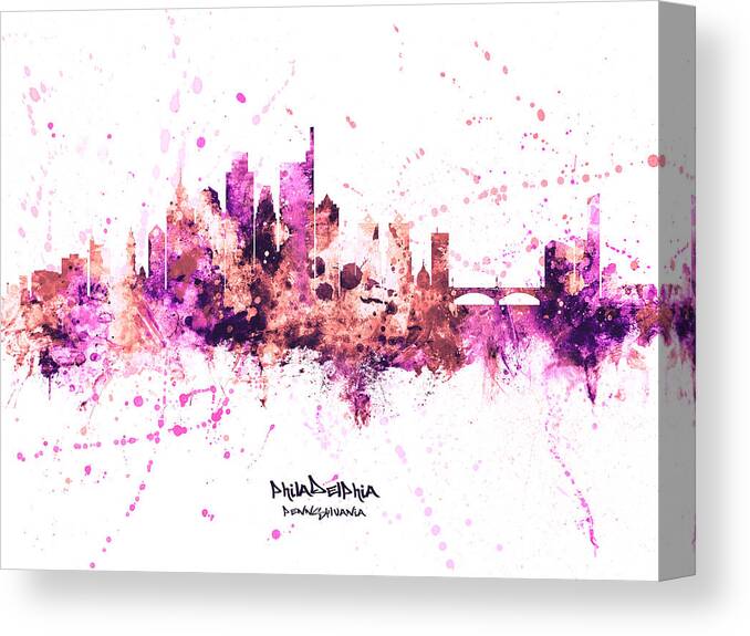 Philadelphia Canvas Print featuring the digital art Philadelphia Pennsylvania Skyline #68 by Michael Tompsett