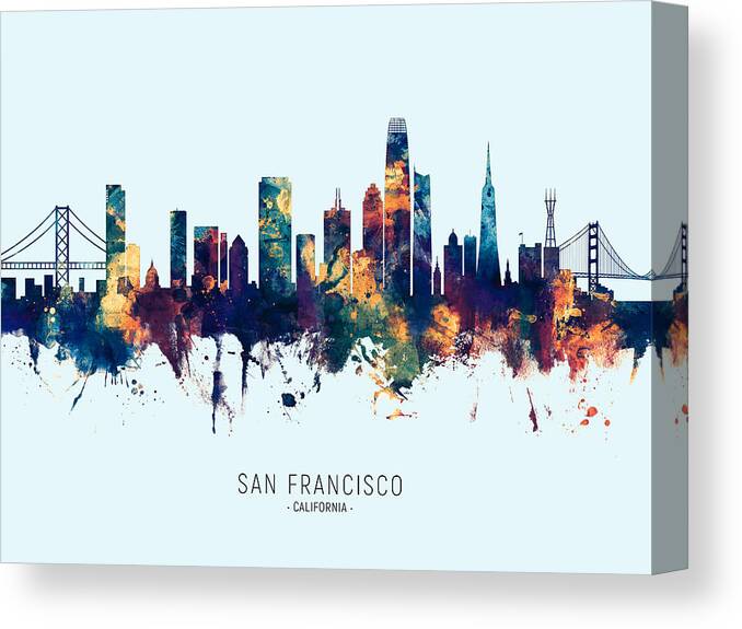 San Francisco Canvas Print featuring the digital art San Francisco California Skyline #7 by Michael Tompsett