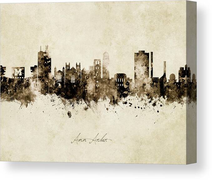 Ann Arbor Canvas Print featuring the digital art Ann Arbor Michigan Skyline #8 by Michael Tompsett